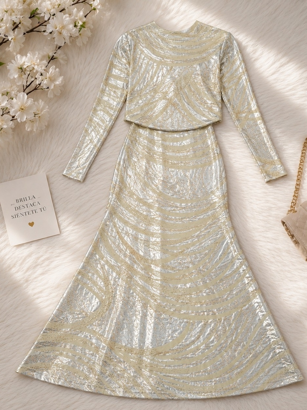 Va Va Voom Silver and Gold Sequin Evening Dress